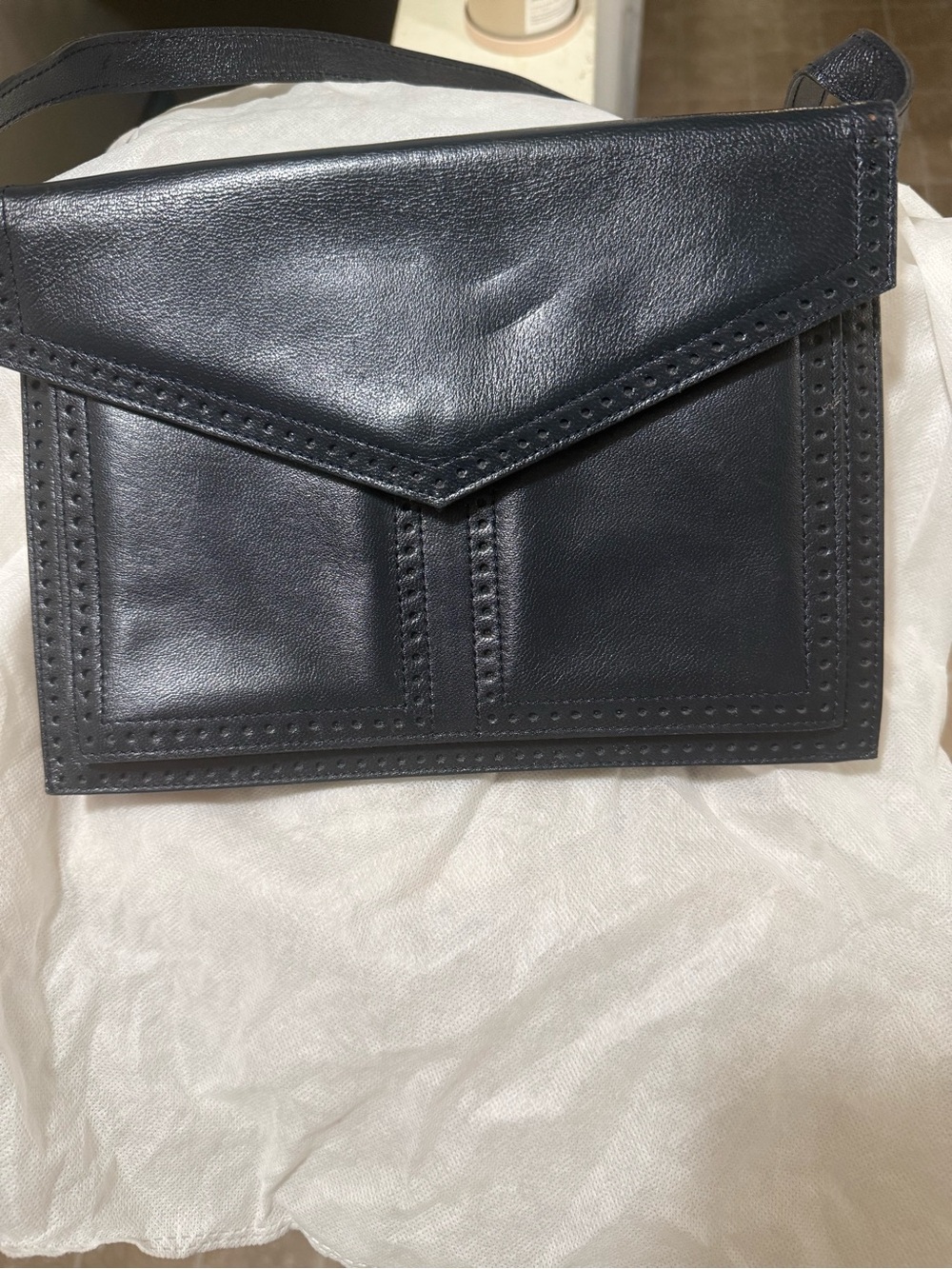 Yves Saint Laurent Navy Leather Envelope Shoulder/ Clutch Bag